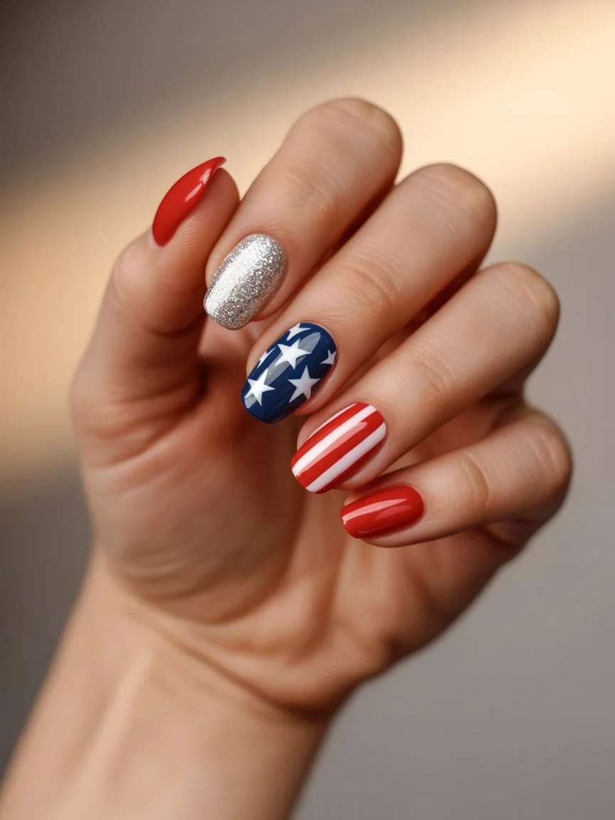 4th of july nails 2026 Classic Americana With A Glossy Twist