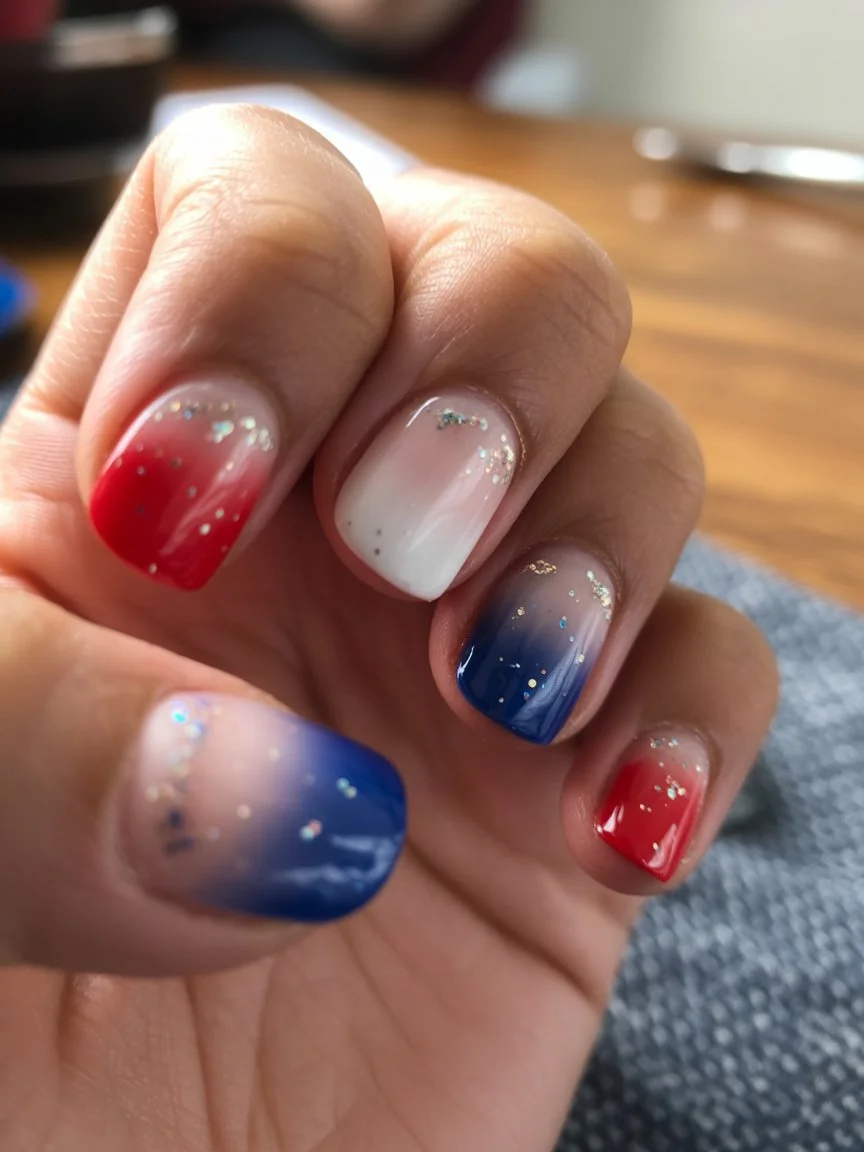 4th of july nails 2026 Soft Glitter Fade Nails For Fireworks Under The Stars