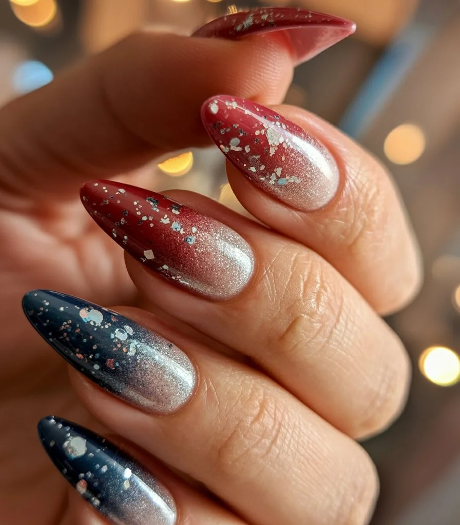 4th of july nails 2026 Sparkling Ombre Nails Inspired By Midnight Fireworks