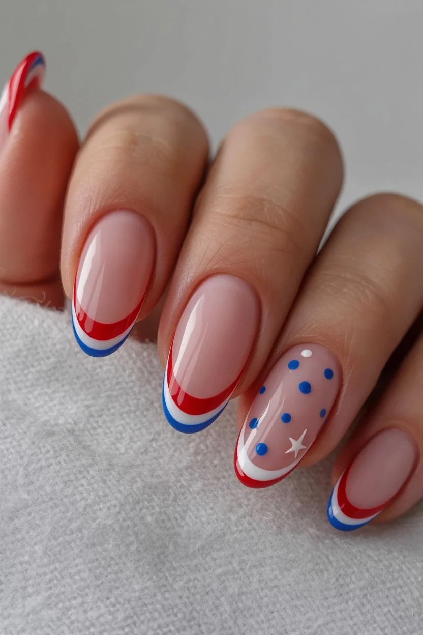 4th of july nails 2026 Minimal Dot Accent Nails With Soft Retro Charm