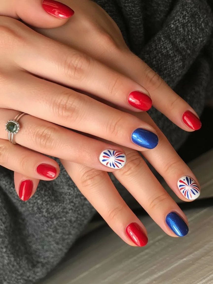 4th of july nails 2026 Classic Firework Accent Nails For A Timeless Holiday Look