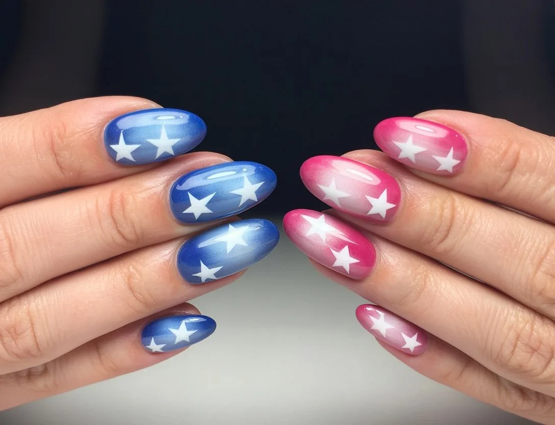 4th of july nails 2026 Star Washed Ombre Nails For A Playful Summer Mood