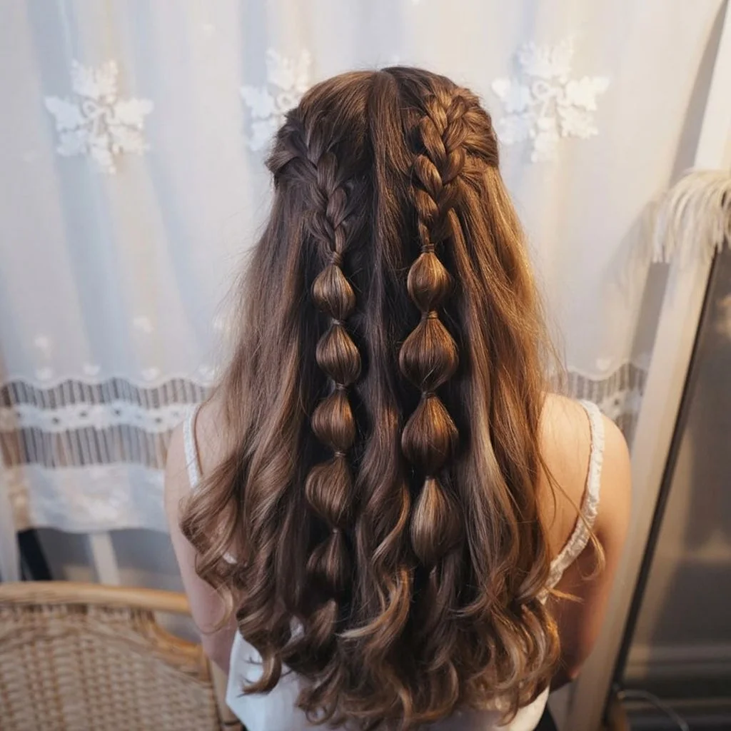 beachy summer wavy hairstyle 2026 textured waves with braided bubble detail