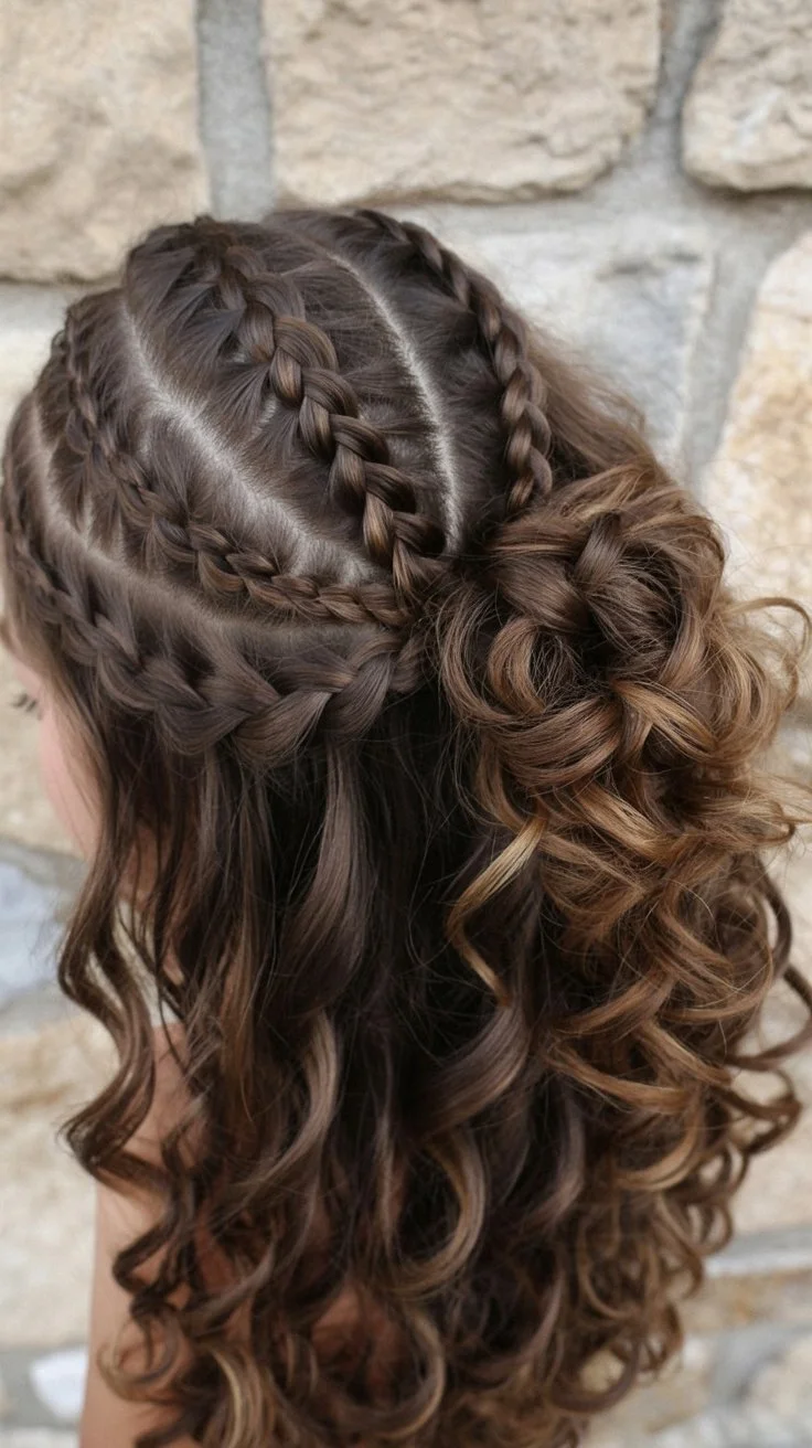 beachy summer wavy hairstyle 2026 intricate braided updo with soft cascading waves