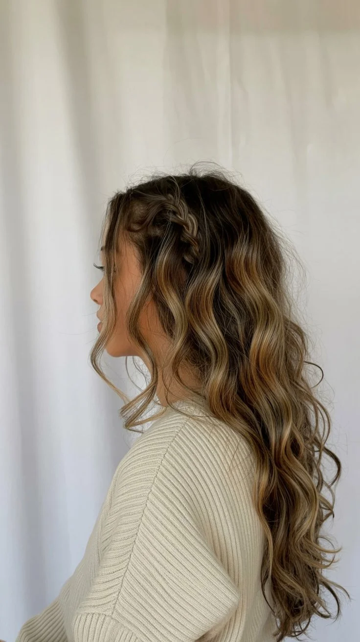 beachy summer wavy hairstyle 2026 soft side braid with flowing natural waves