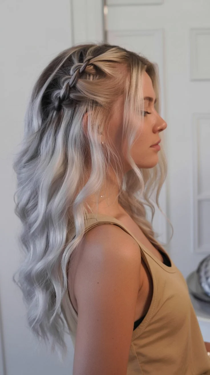 beachy summer wavy hairstyle 2026 cool toned waves with braided detail for contrast