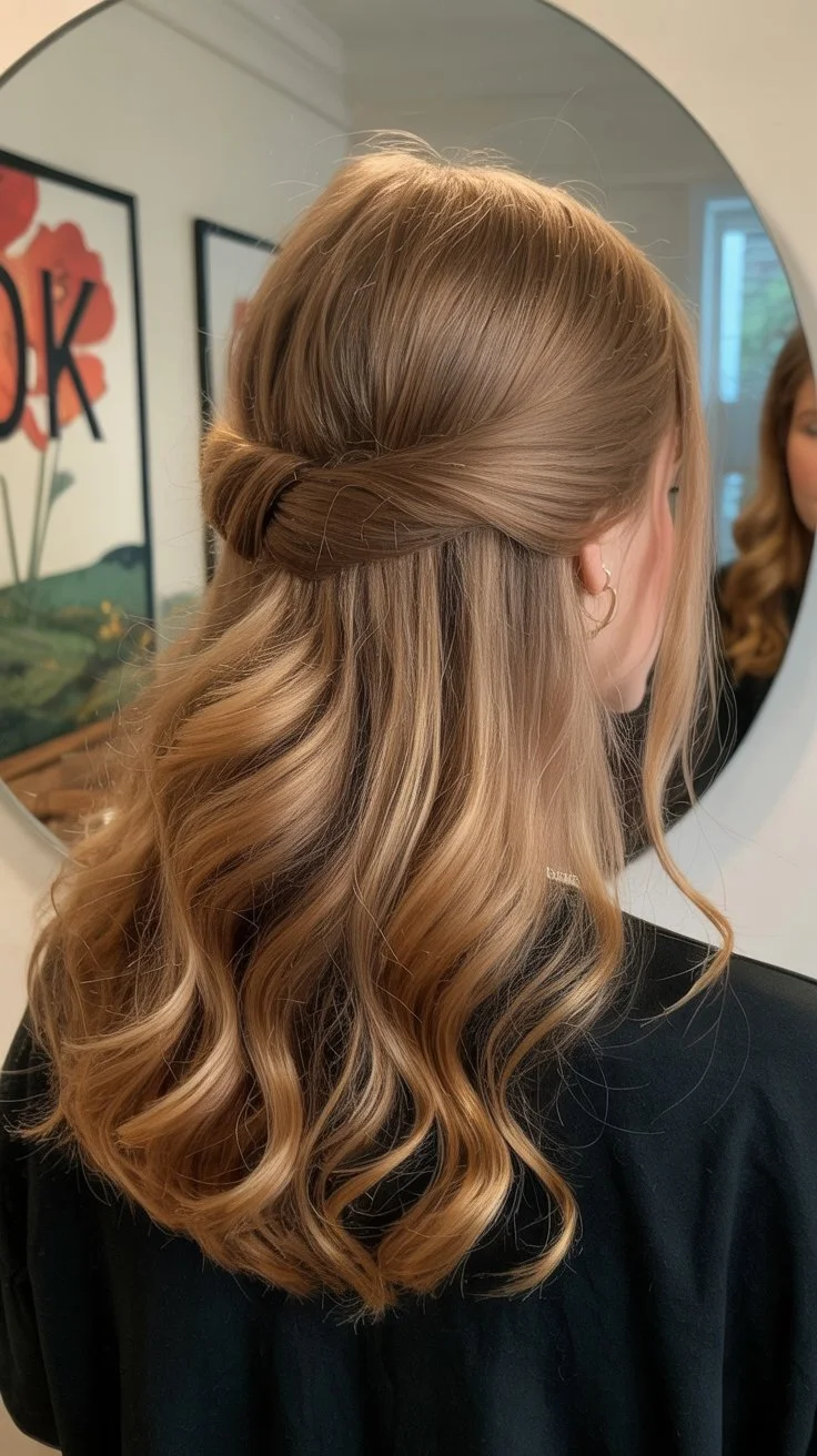 beachy summer wavy hairstyle 2026 classic half up waves with soft polished finish