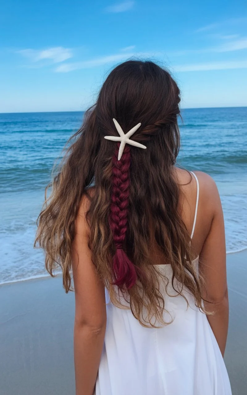 beachy summer wavy hairstyle 2026 beach textured waves with a playful braided accent