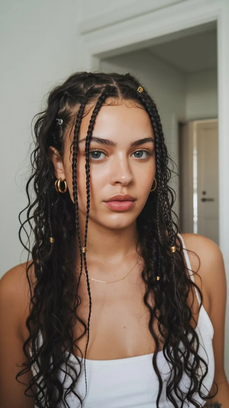 boho summer braids hairstyle 2026 Wet Look Boho Micro Braids With Soft Waves