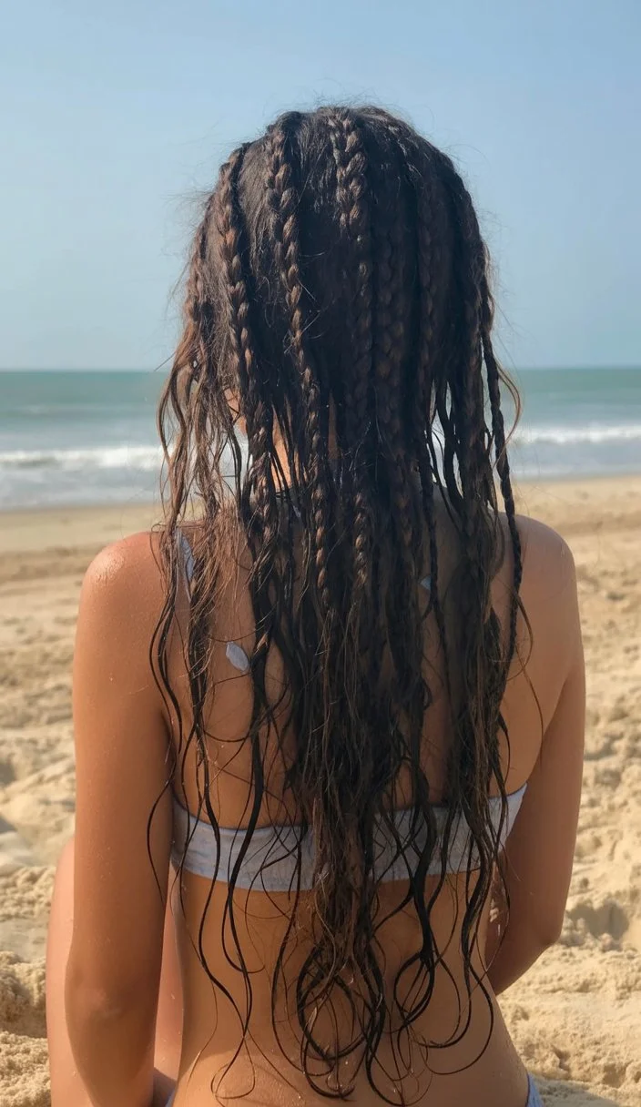 boho summer braids hairstyle 2026 Wet Beach Braids With Effortless Summer Texture