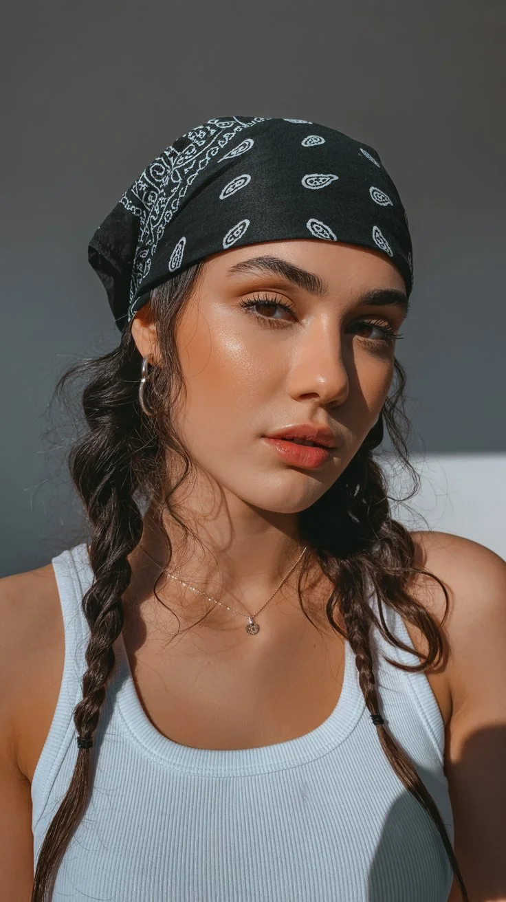 boho summer braids hairstyle 2026 Bandana Braids That Feel Like Summer at Golden Hour