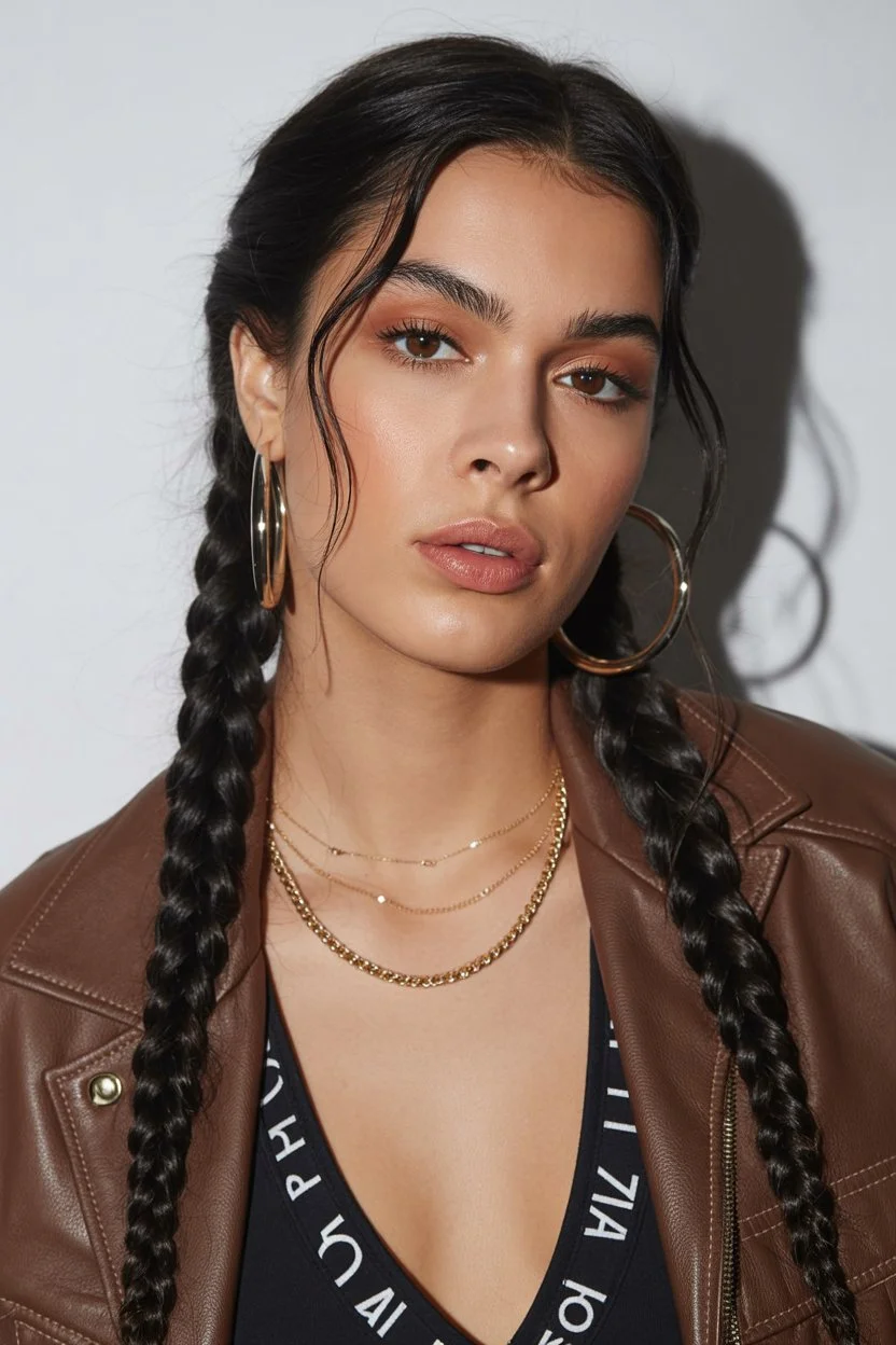 boho summer braids hairstyle 2026 Sleek Double Braids With Polished Minimal Finish