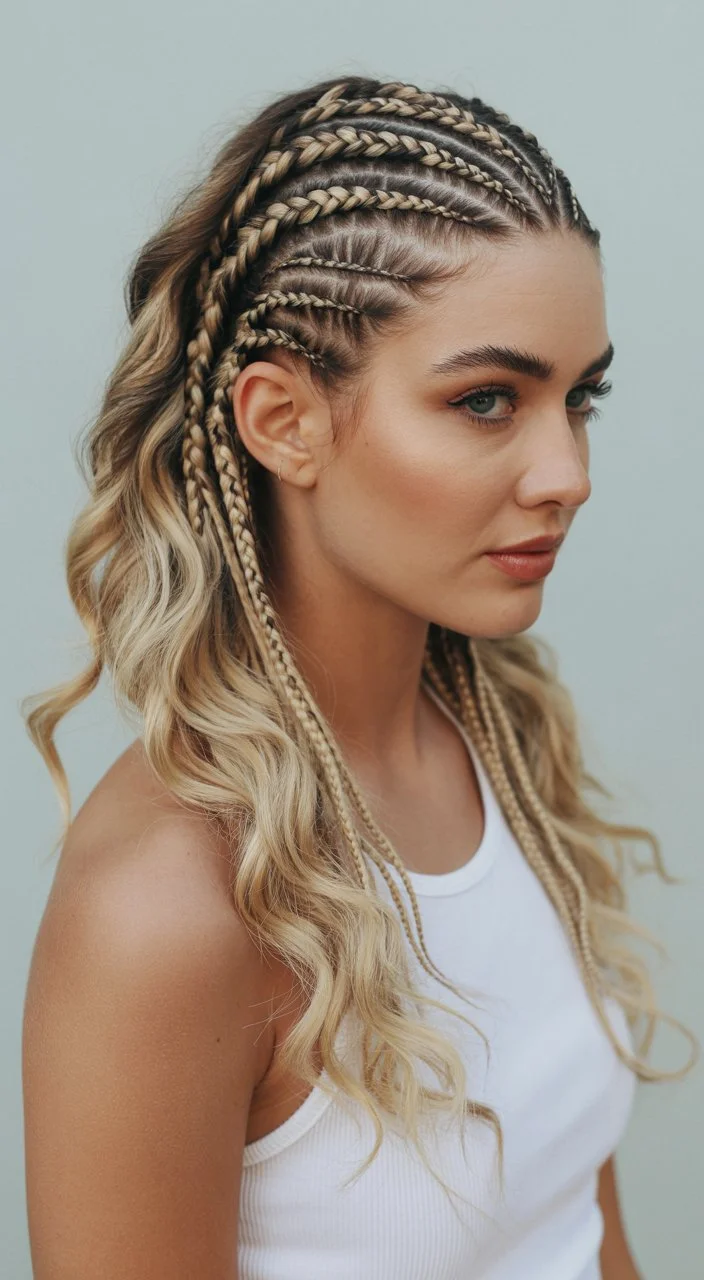 boho summer braids hairstyle 2026 Dimensional Cornrow Braids With Soft Blonde Contrast
