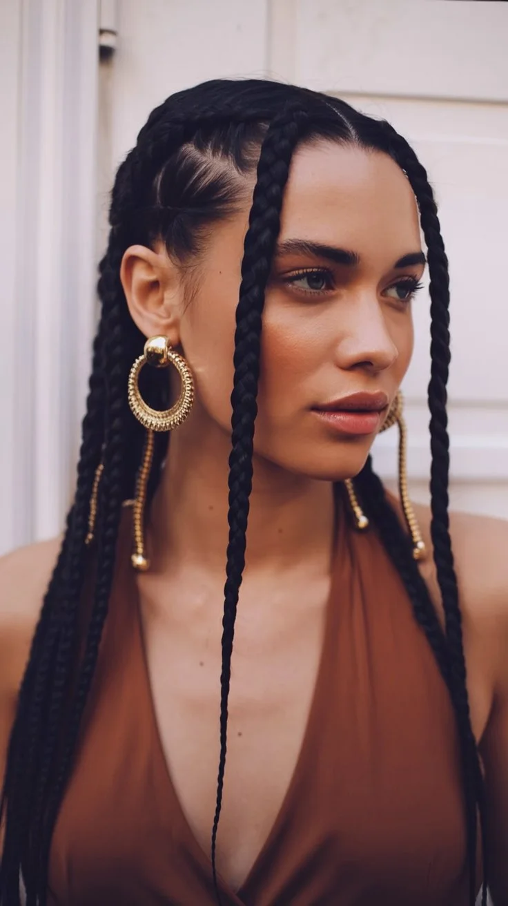 boho summer braids hairstyle 2026 Minimalist Long Braids With Statement Accessories