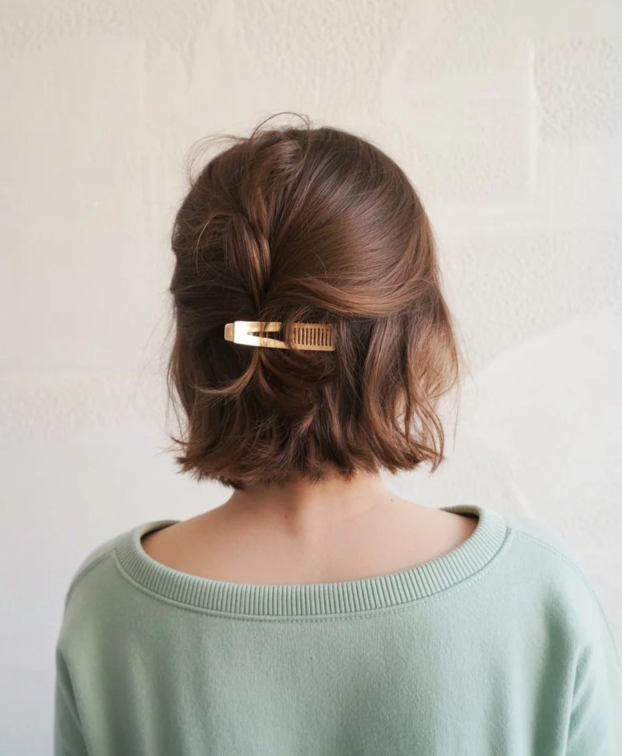 cute summer short hairstyles 2026 half up twist secured with a minimal claw clip
