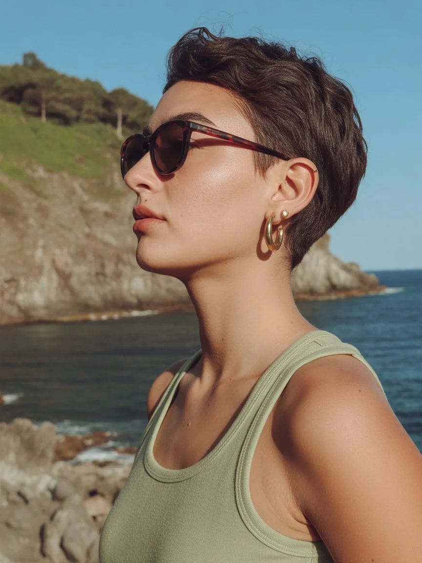 cute summer short hairstyles 2026 ultra short pixie cut styled sleek for beach days