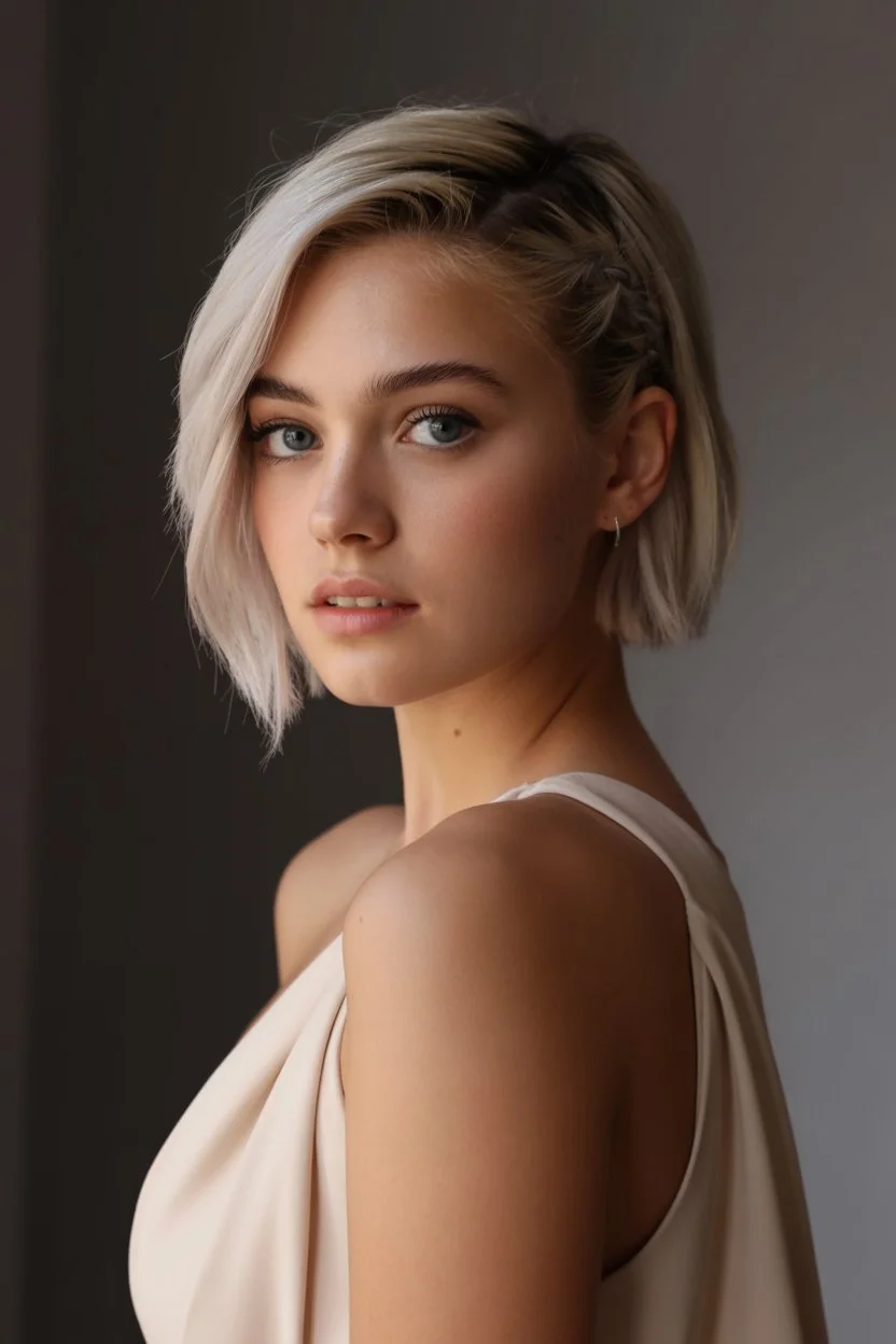 cute summer short hairstyles 2026 chic platinum bob with subtle side braid detail
