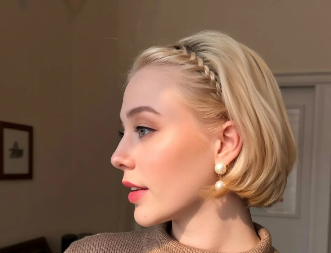 cute summer short hairstyles 2026 elegant short bob with braided crown detail