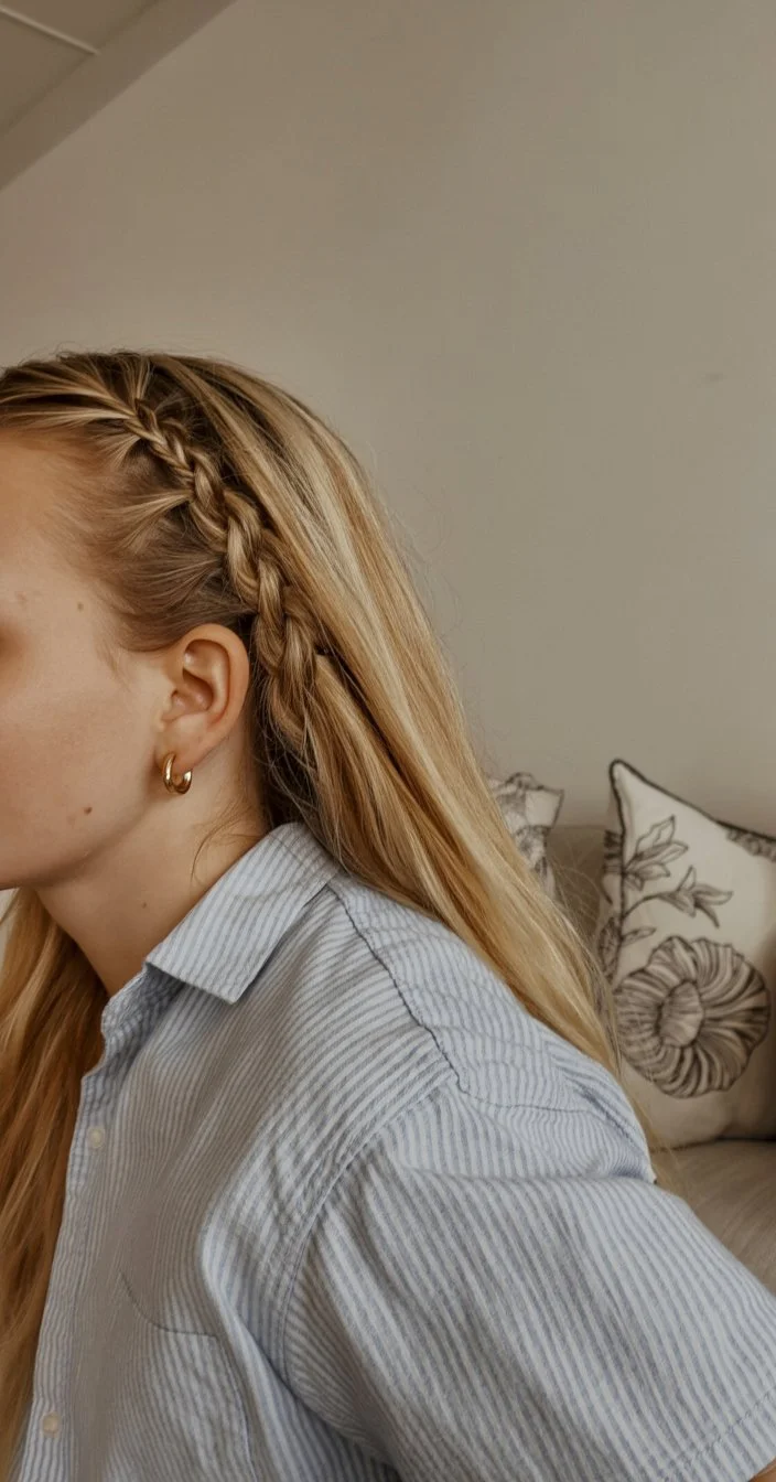 effortless summer quick hairstyles 2026 Side braid detail on sleek straight hair