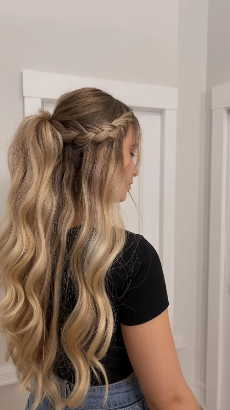 effortless summer quick hairstyles 2026 Half up twisted braid with loose waves