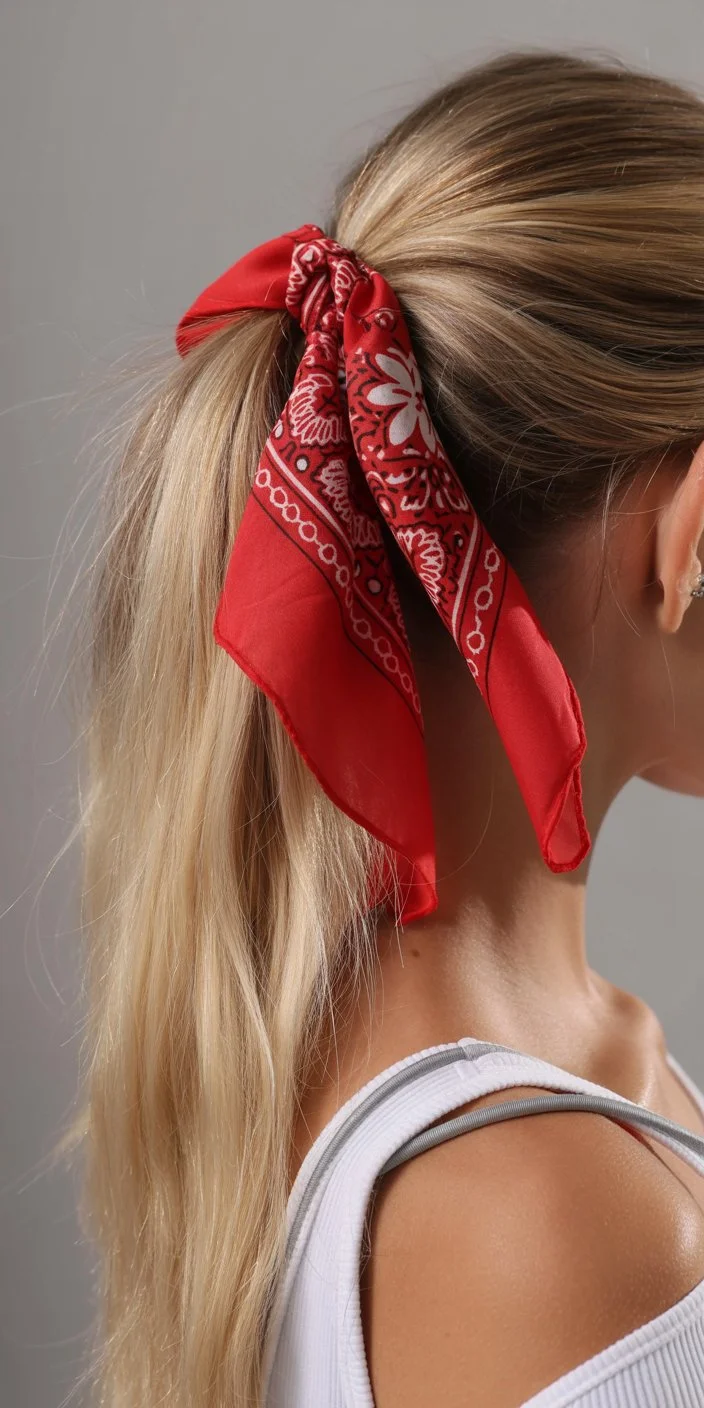 effortless summer quick hairstyles 2026 Low ponytail with statement scarf detail