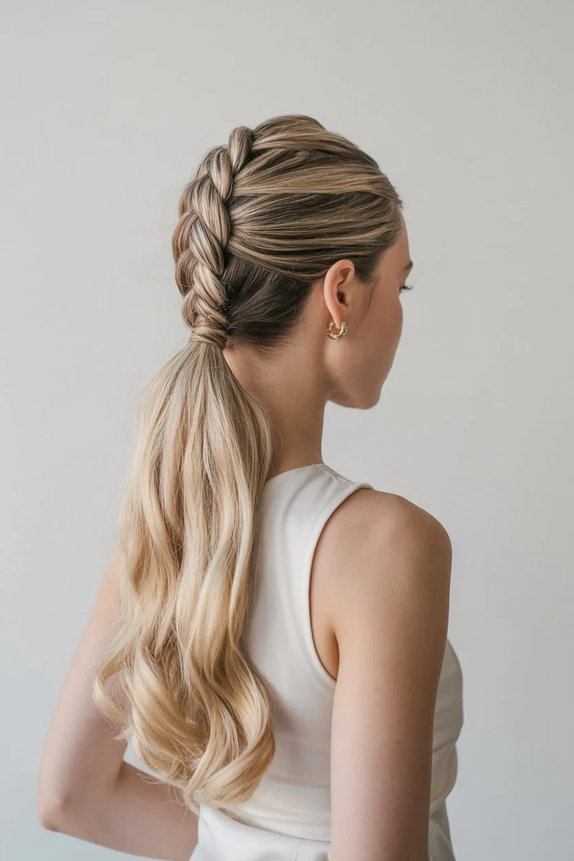 elegant summer updo hairstyles 2026 structured braid low ponytail