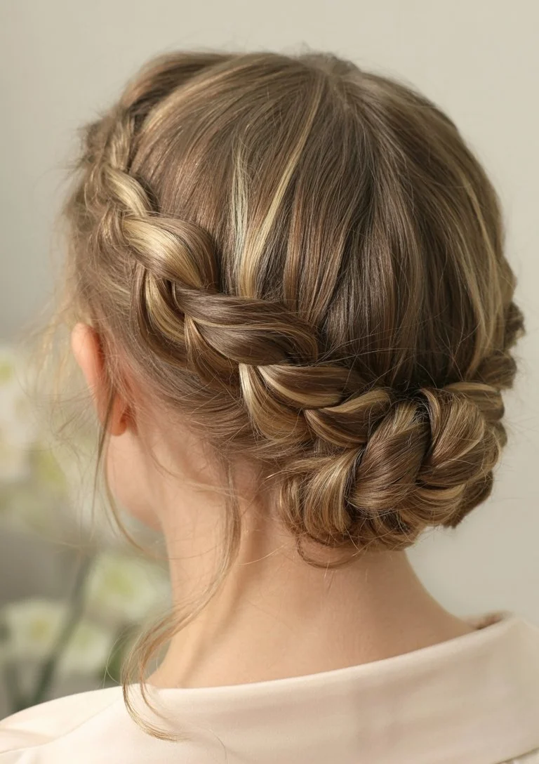 elegant summer updo hairstyles 2026 romantic braided crown into low bun
