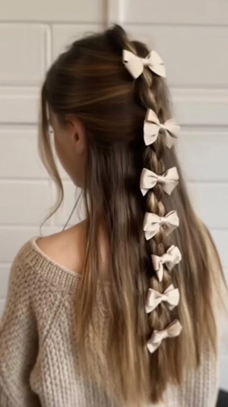 elegant summer updo hairstyles 2026 playful half up braid with bows