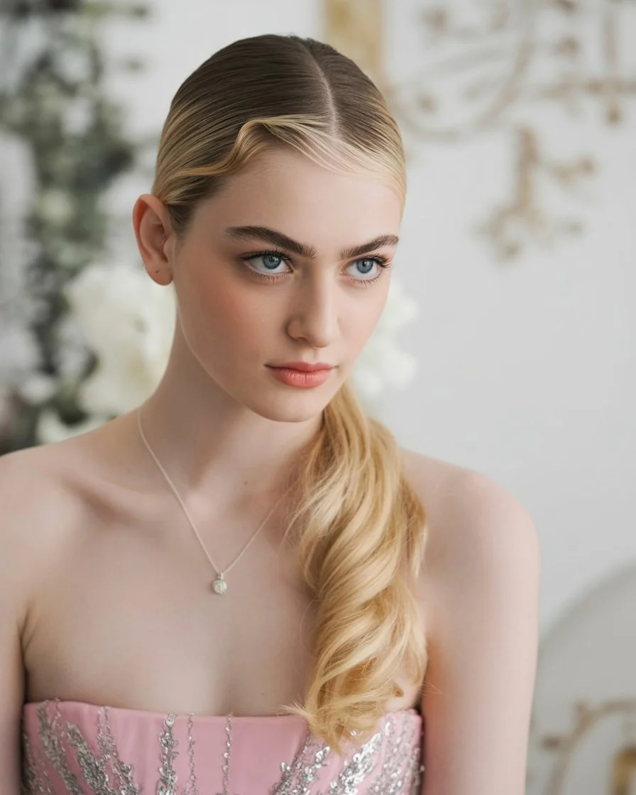 elegant summer wedding guest hairstyles 2026 Side Swept Ponytail With Sculpted Glossy Waves