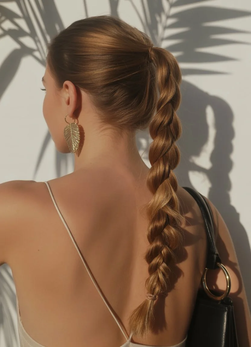 elegant summer wedding guest hairstyles 2026 Classic Long Braid With Minimalist Summer Elegance