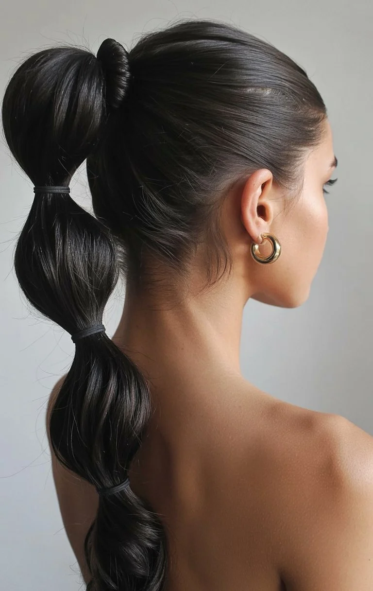 elegant summer wedding guest hairstyles 2026 High Bubble Ponytail With Sculpted Shine