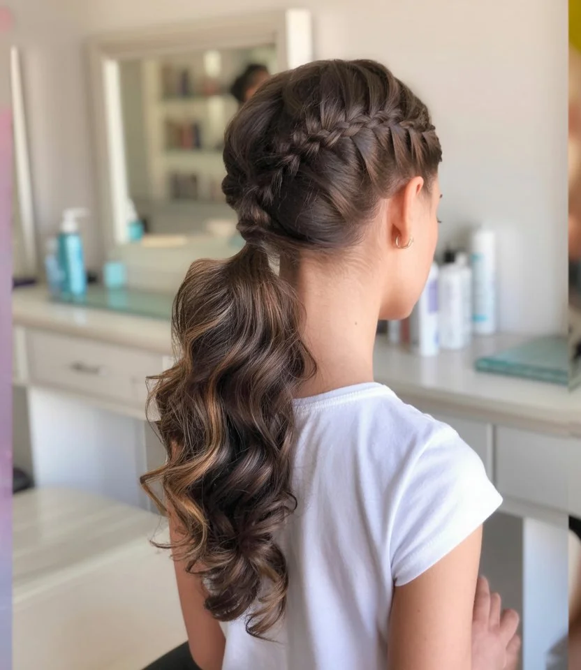 elegant summer wedding guest hairstyles 2026 Braided Crown Ponytail With Defined Curls