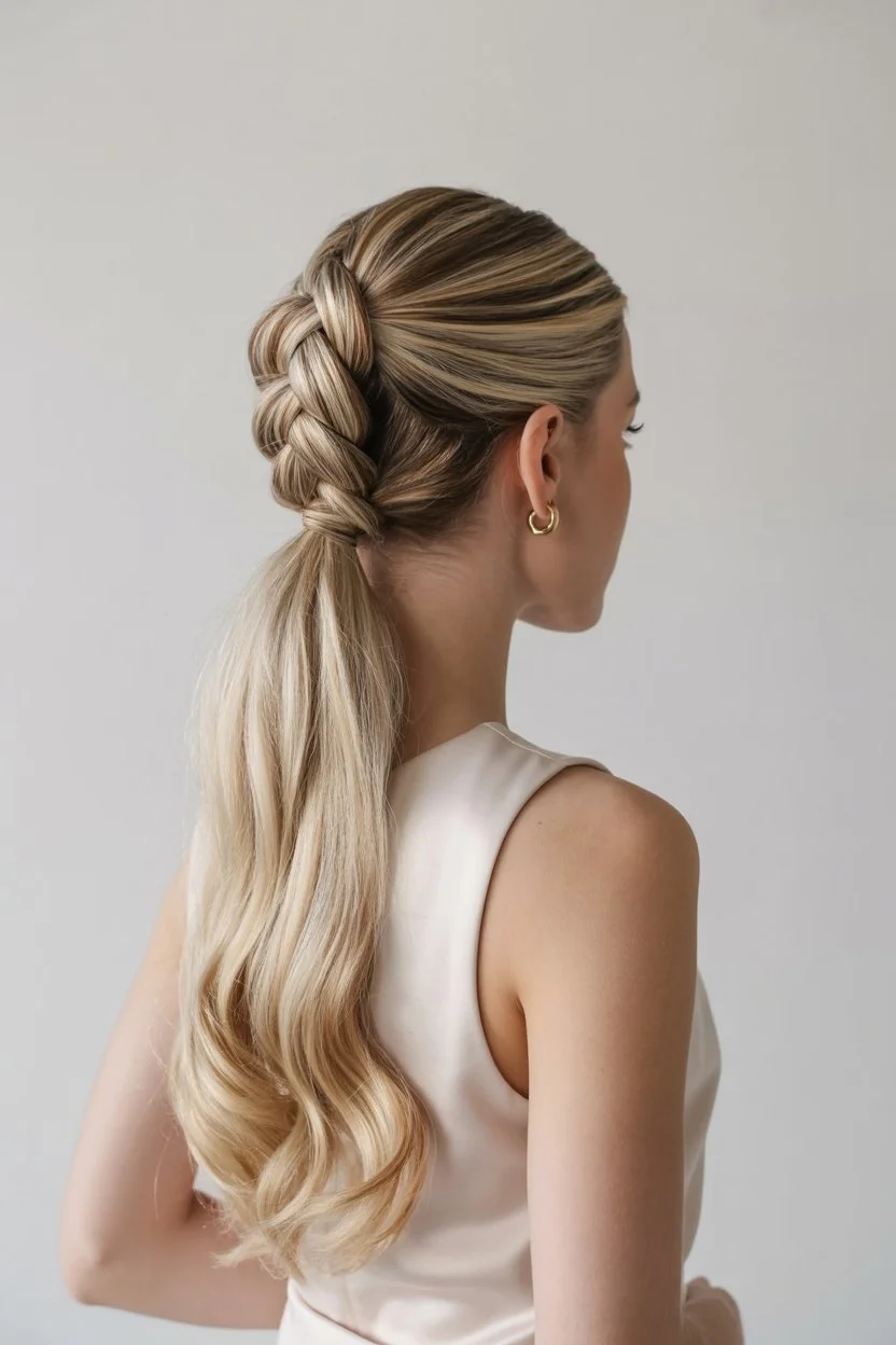 elegant summer wedding guest hairstyles 2026 Structured Braided Ponytail With Polished Texture