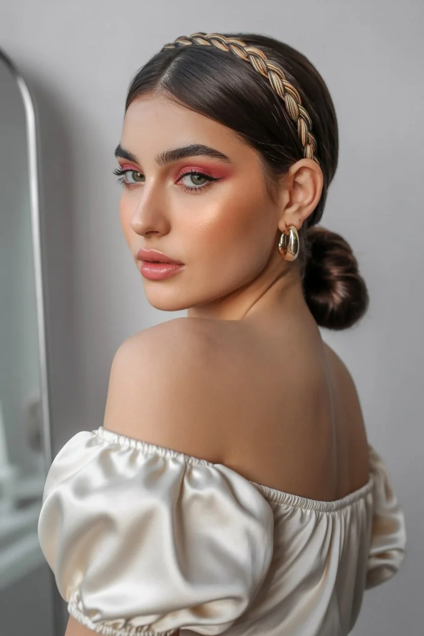 elegant summer wedding guest hairstyles 2026 Sleek Low Bun With Braided Headband Energy