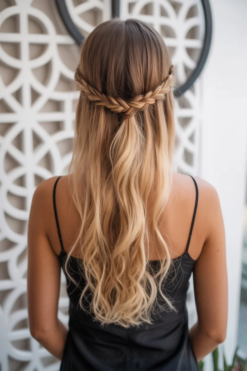 elegant summer wedding guest hairstyles 2026 Soft Braided Half Up Waves For Outdoor Weddings