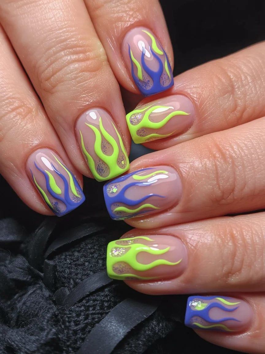 funky summer nails 2026 Neon Flame Energy for Hot Summer Nights
