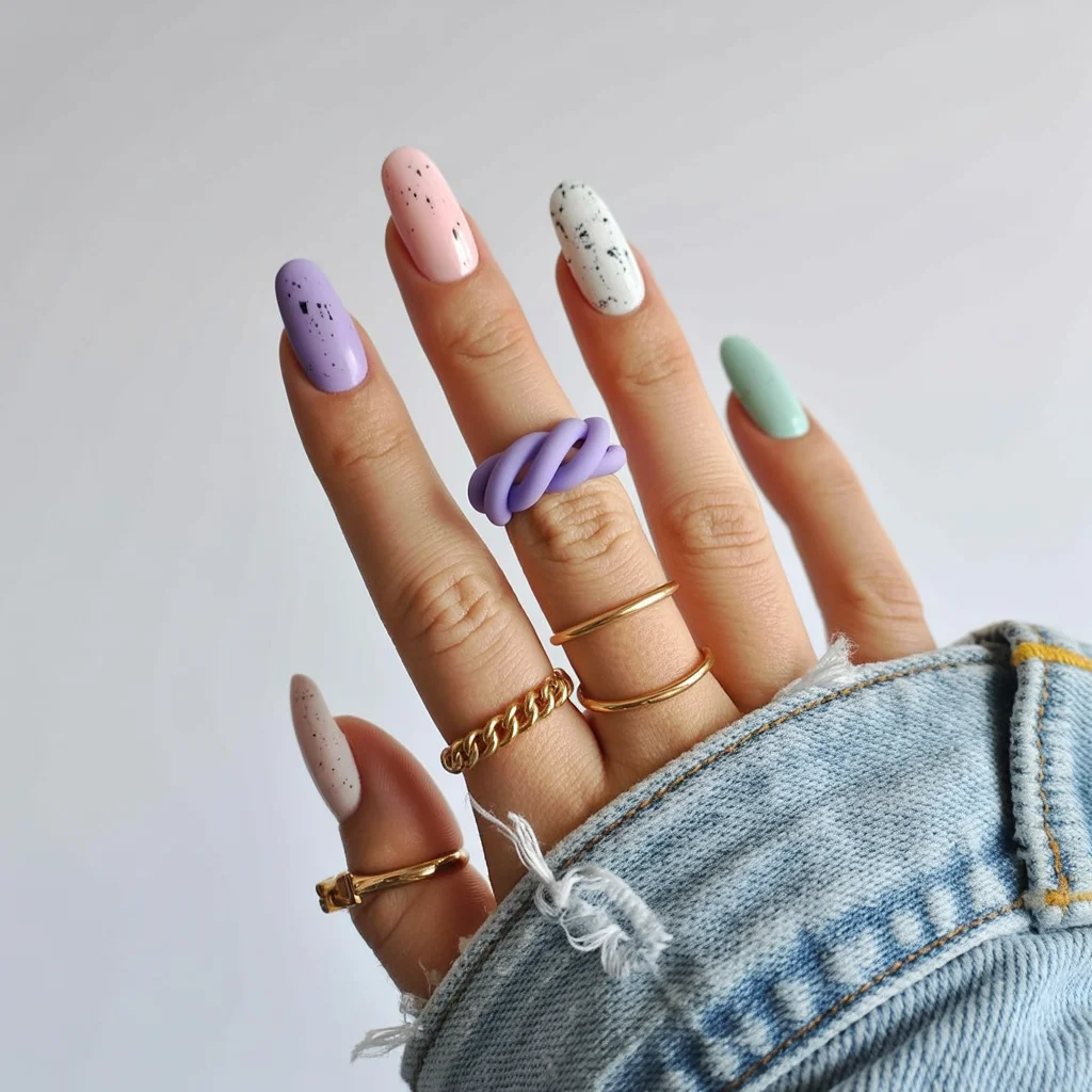 funky summer nails 2026 Pastel Speckled Nails with Soft Girl Appeal