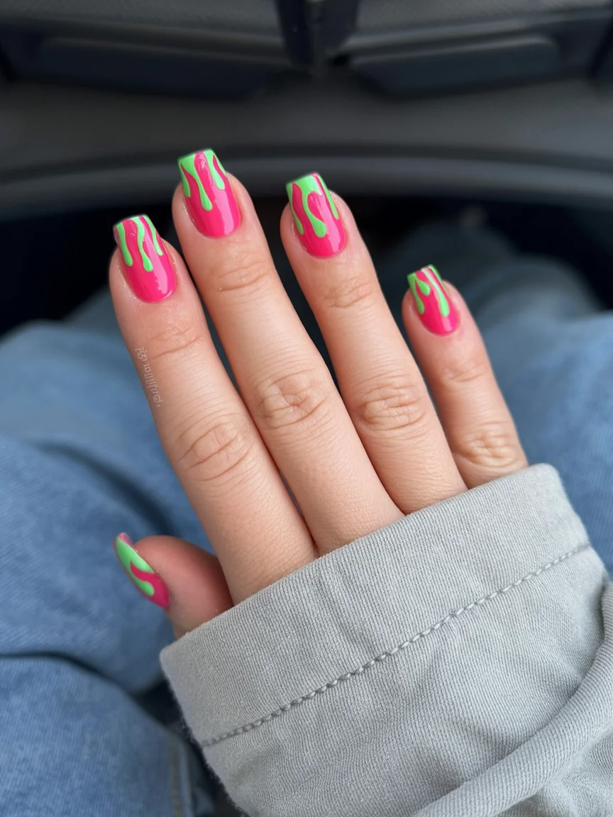 funky summer nails 2026 Watermelon Drip Nails with Sweet Summer Attitude