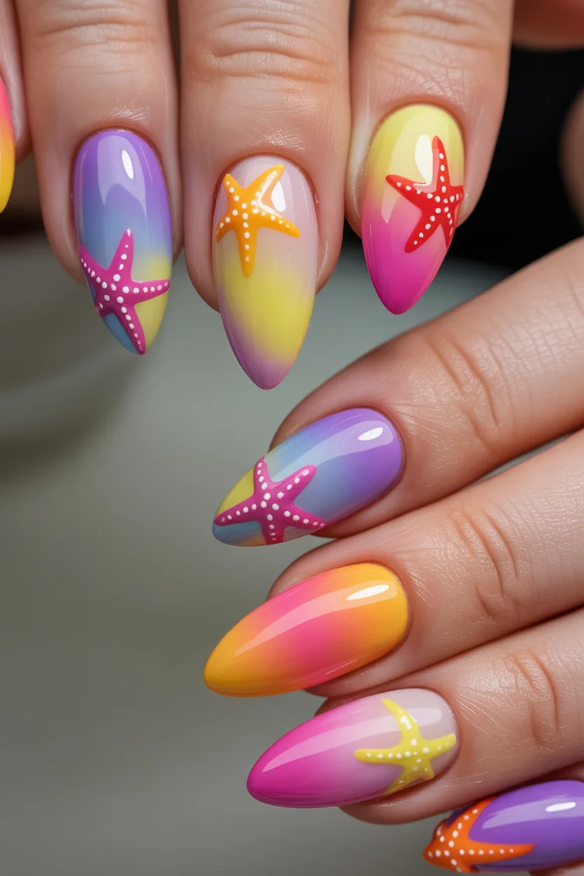 funky summer nails 2026 Pastel Starfish Escape by the Shore