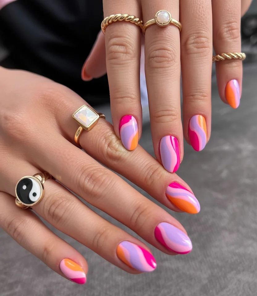 funky summer nails 2026 Sorbet Swirls for Endless Summer Evenings