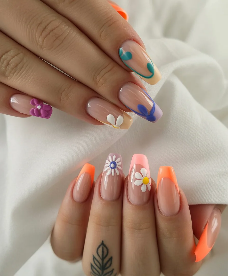 funky summer nails 2026 Soft Pastels Meet Modern 3D Florals