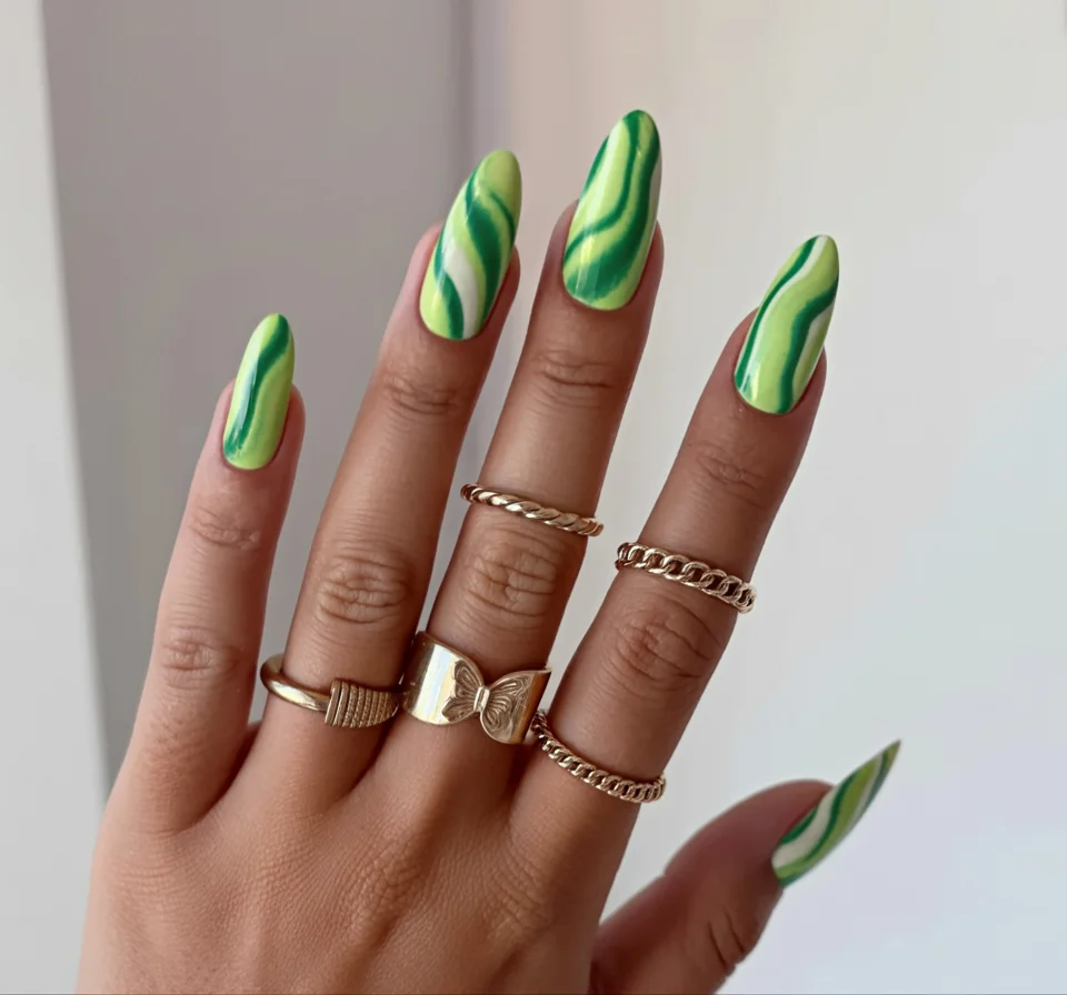 funky summer nails 2026 Fresh Lime Swirls with Modern Minimalist Energy