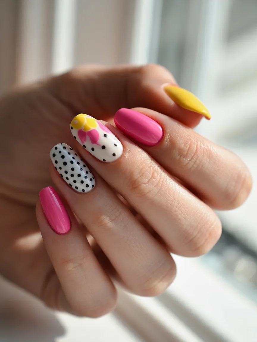 funky summer nails 2026 Polka Dot Pop with Candy Colored Charm