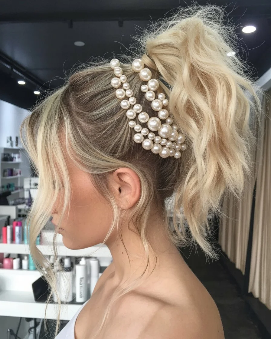 June hairstyles ideas 2026 Pearl Ponytail with Soft Face Framing Layers