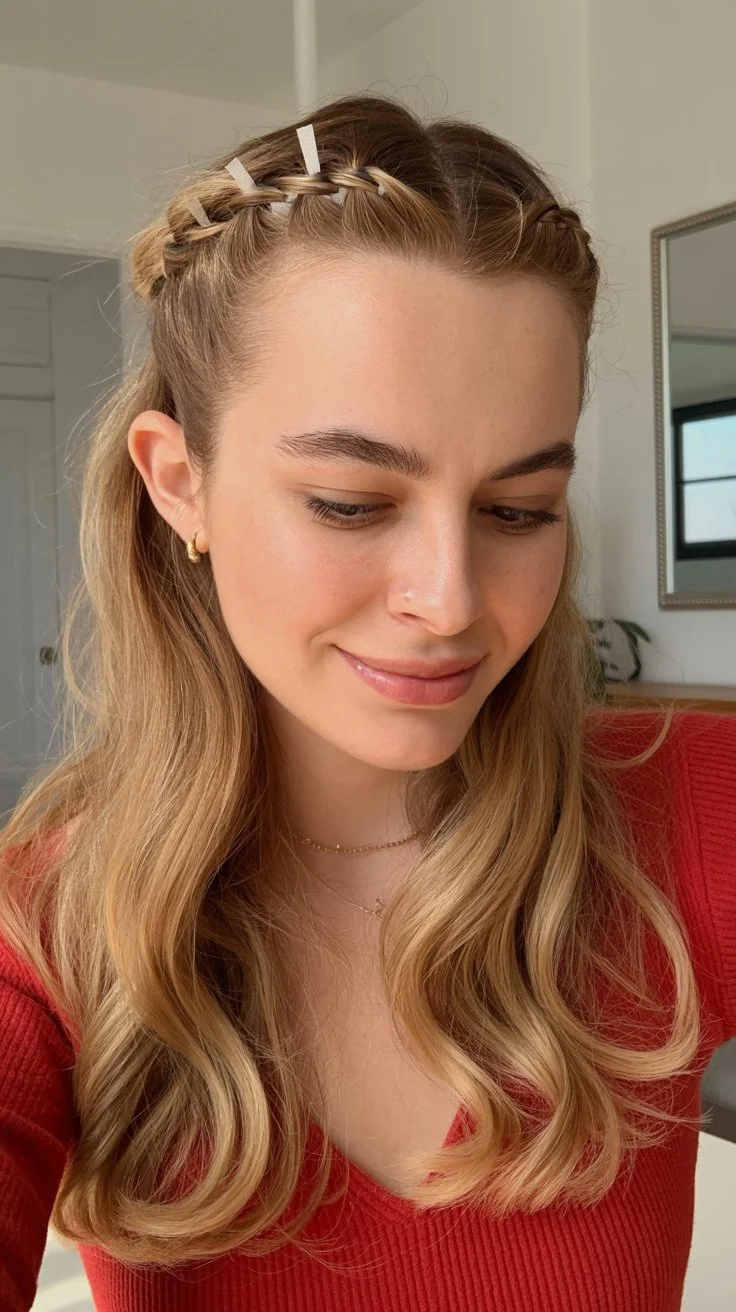 June hairstyles ideas 2026 Soft Braided Crown with Loose Waves