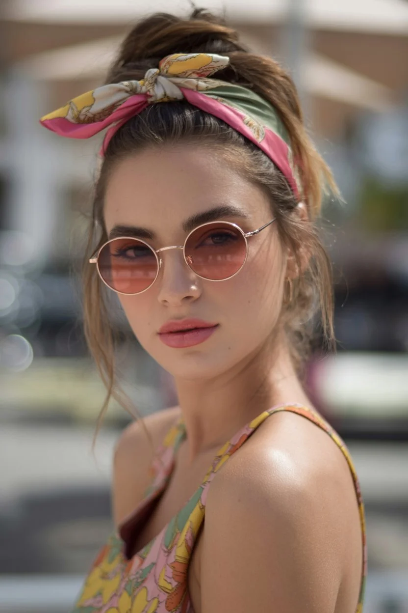 June hairstyles ideas 2026 Retro Scarf Bun for Hot Summer Days