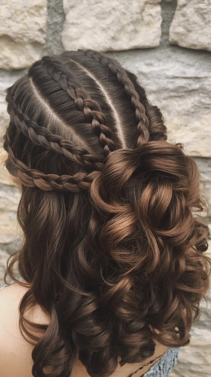 June hairstyles ideas 2026 Half Up Braided Curls with Soft Volume