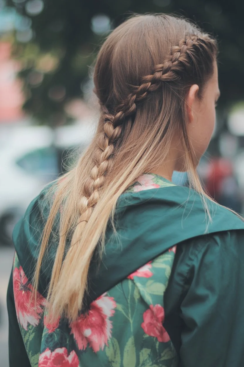 June hairstyles ideas 2026 Half Up Side Braid with Soft Blonde Lengths