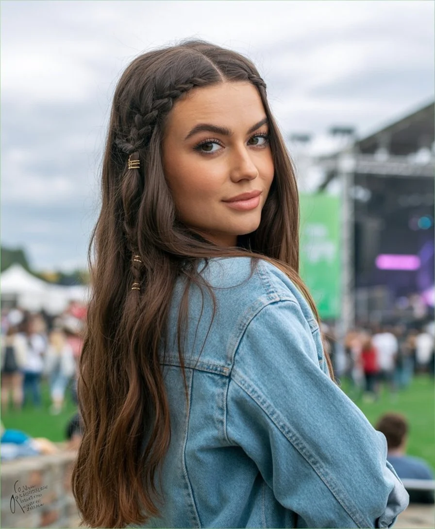 June hairstyles ideas 2026 Festival Waves with Tiny Accent Braids