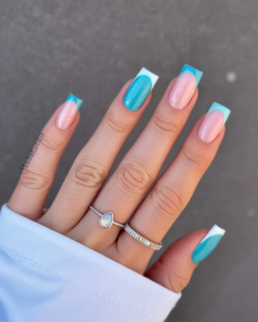june nail colors turquoise french tip nails with poolside energy